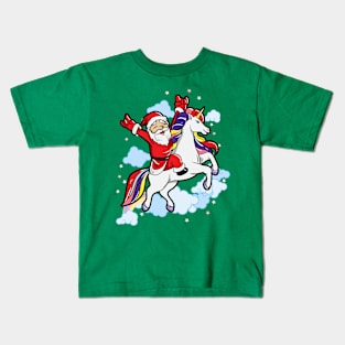 Santa Rocking Out Unicorn Christmas Kids T-Shirt